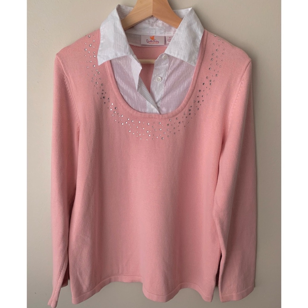 Quacker Factory • S • Blush Pink Long Sleeve Sweater Button Up Shirt Collar